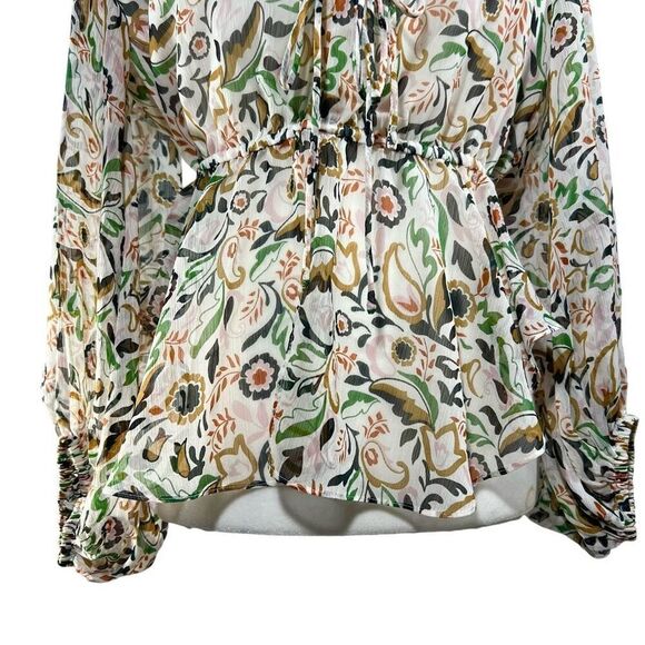 Ted Baker Floral Pattern Blouse w Tie Detail in Front Cream Size Small Brienna - Picture 11 of 13